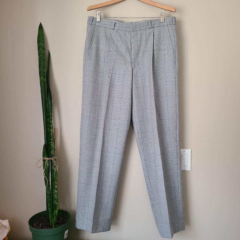 VINTAGE | Grey & Blue Checked Wool Trousers Pants